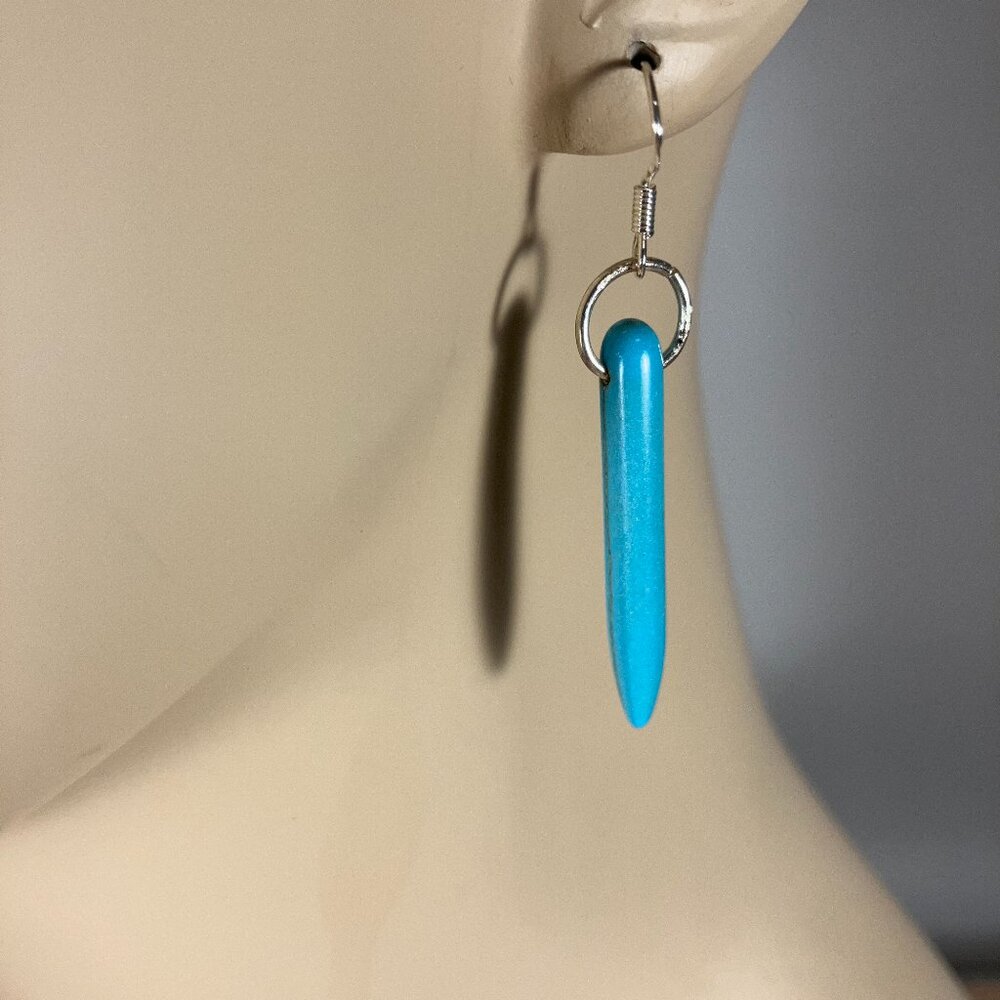 Handcrafted Blue Howlite Turquoise Earrings - 1-1/2" Long